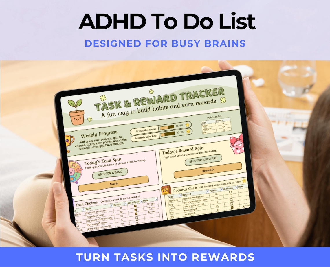 Task Reward ADHD Planner Excel | Gamified Task & Reward System | Priority Task List ...