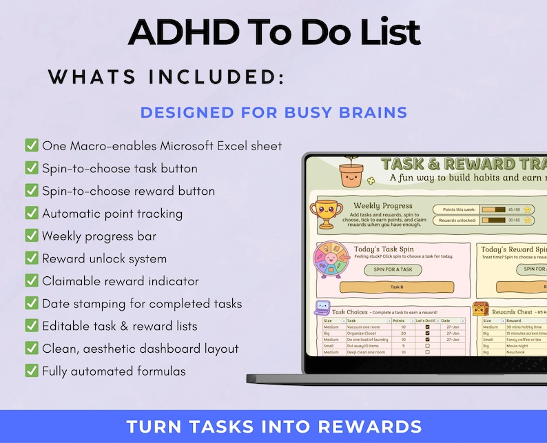 ADHD Planner Excel | Gamified Task & Reward System | Priority Task List ...