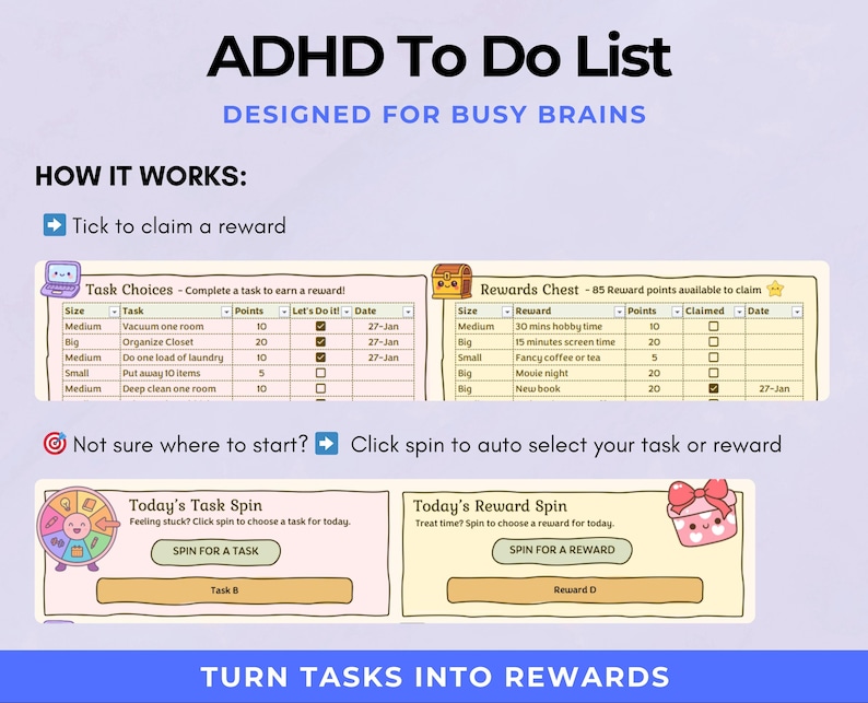 ADHD Planner Excel | Gamified Task & Reward System | Priority Task List ...