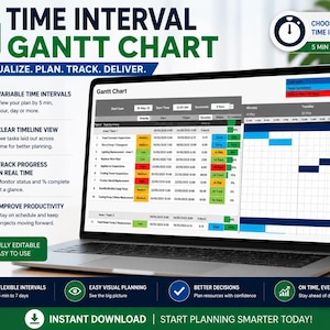 Hourly Gantt Chart Template | Excel Timeline Planner | Daily Task Schedule Tracker | Project Planning Tool | Time Interval Gantt Chart