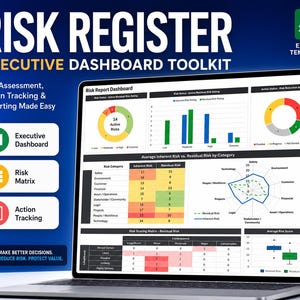 Projektrisiko-Dashboard-Vorlage | Excel Risiko Register | Aktions- & Abmilderungstracker | PMO Meldewesen | Risiko Matrix