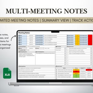 Modello di agenda e note per riunioni / Modello Excel / Tracker di azioni per più riunioni / Riunioni 1:1 tra manager e dipendenti / Riunioni di progetto