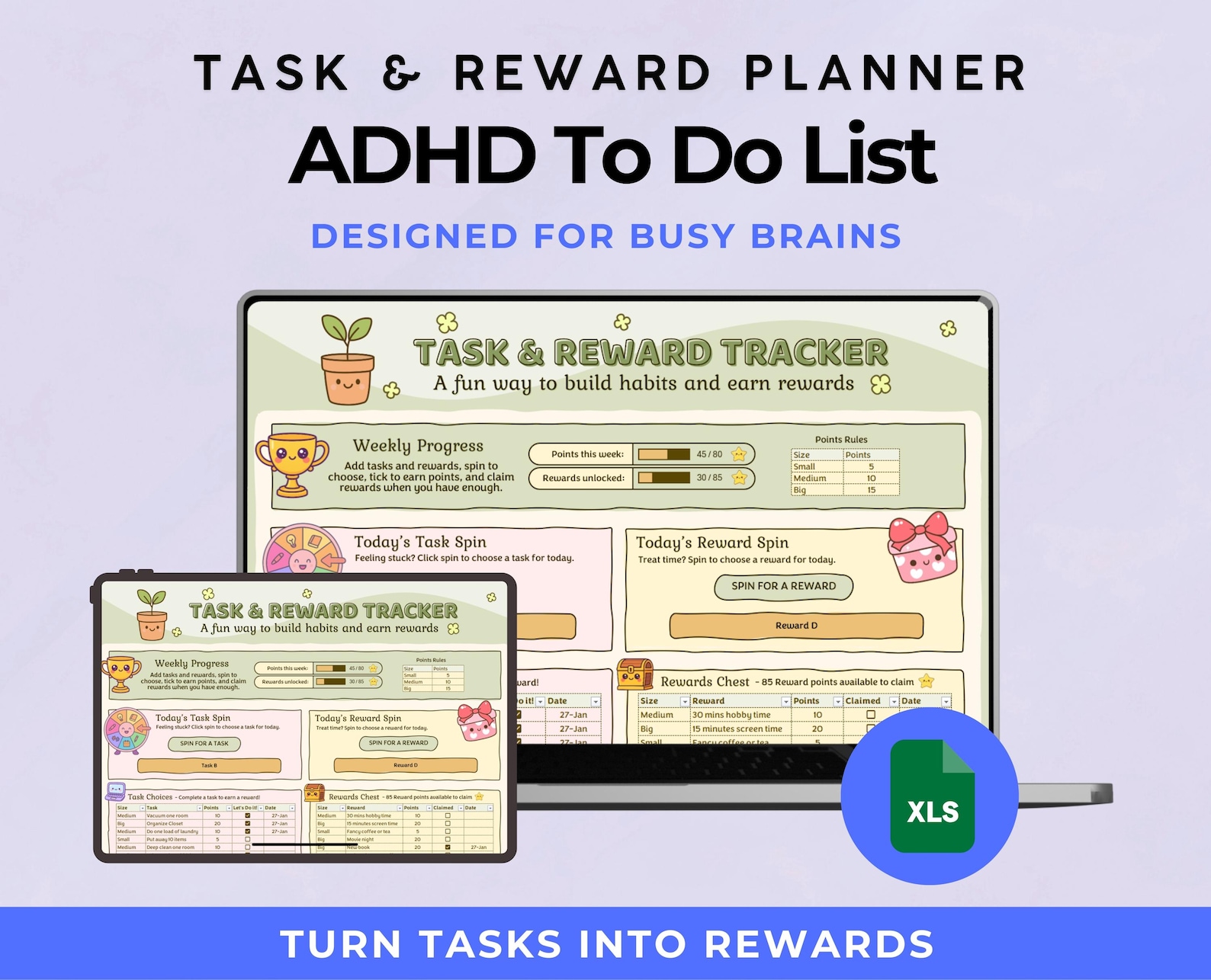 Gamified Task ADHD Planner Excel | Gamified Task & Reward System | Priority Task List ...