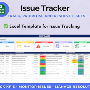 Issue Tracker Excel Template | Project Issue Log & Action Tracker | KPI ...
