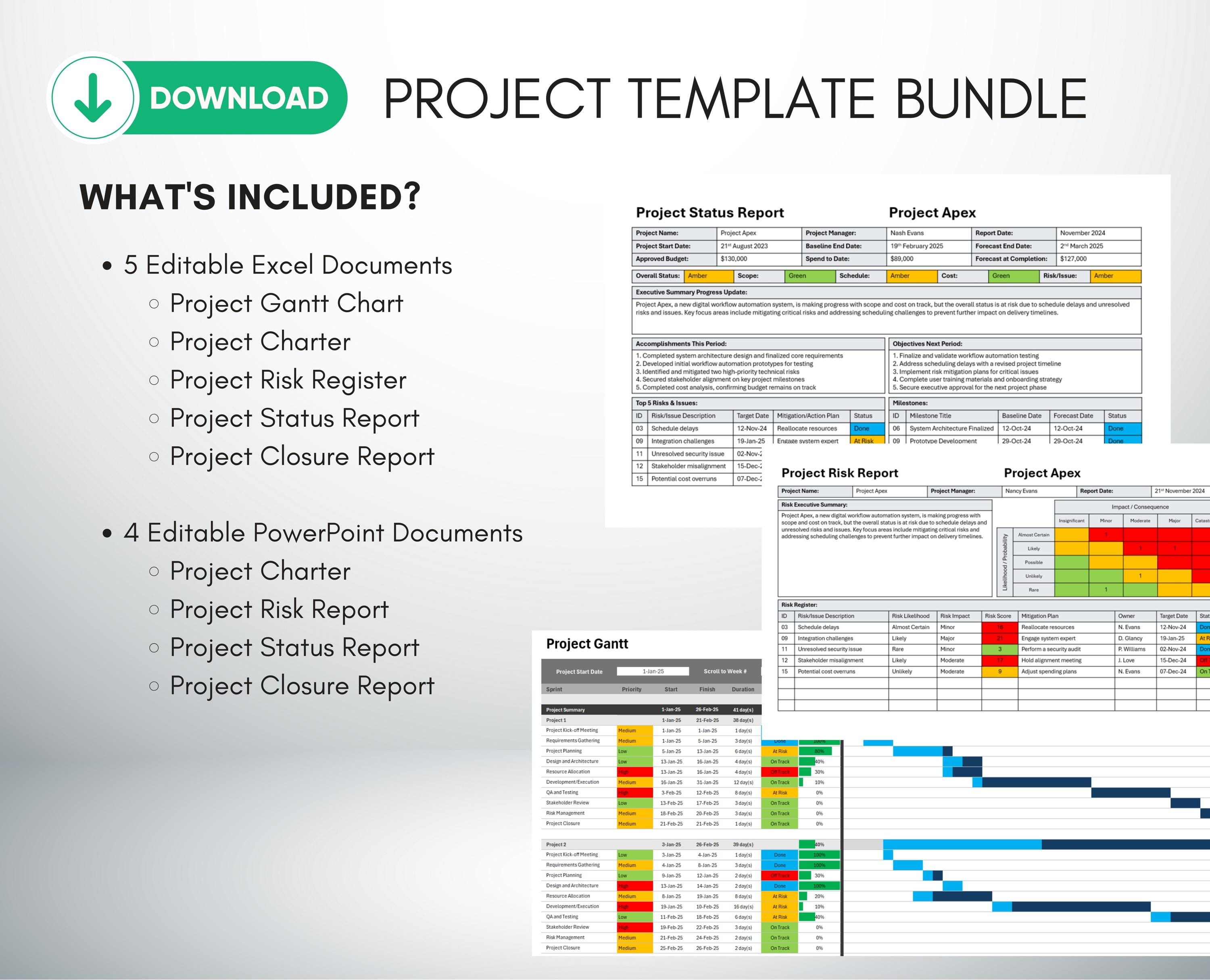 Project Management Template Bundle: Gantt Chart, Risk Register (digital ...
