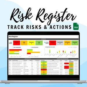 Risk Register | Excel Risk Register | Action Tracking | Project Risk Management | Risk Monitoring Tool | Risk Tracker Action Planning