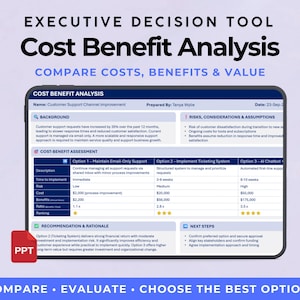 Plantilla de análisis de costo-beneficio / Presentación de caso de negocio en PowerPoint / Herramienta para la toma de decisiones / Comparación de opciones / Diapositiva de gestión de proyectos