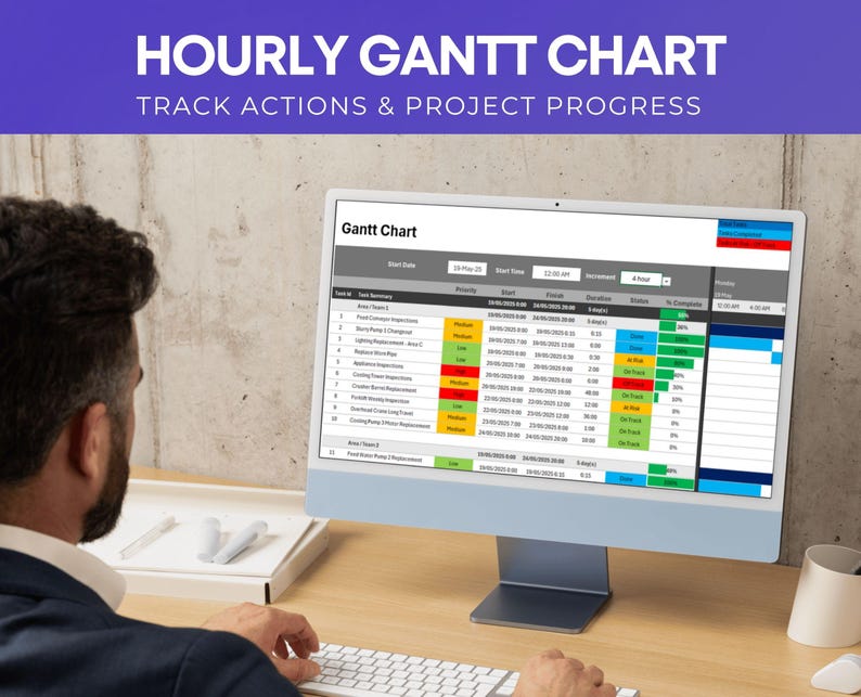 Hourly Gantt Chart Template | Excel Timeline Planner | Daily Task ...