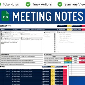 Modello di agenda e note per riunioni / Modello Excel / Tracker di azioni per più riunioni / Riunioni 1:1 tra manager e dipendenti / Riunioni di progetto