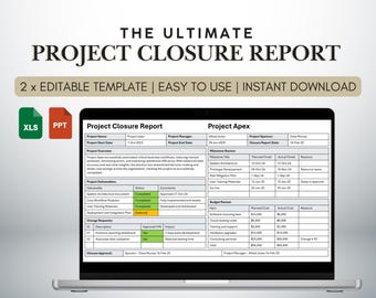 Project Closure Report Template | Lessons Learned Report | Excel & PowerPoint Handover Document | Project Executive Sponsor Report