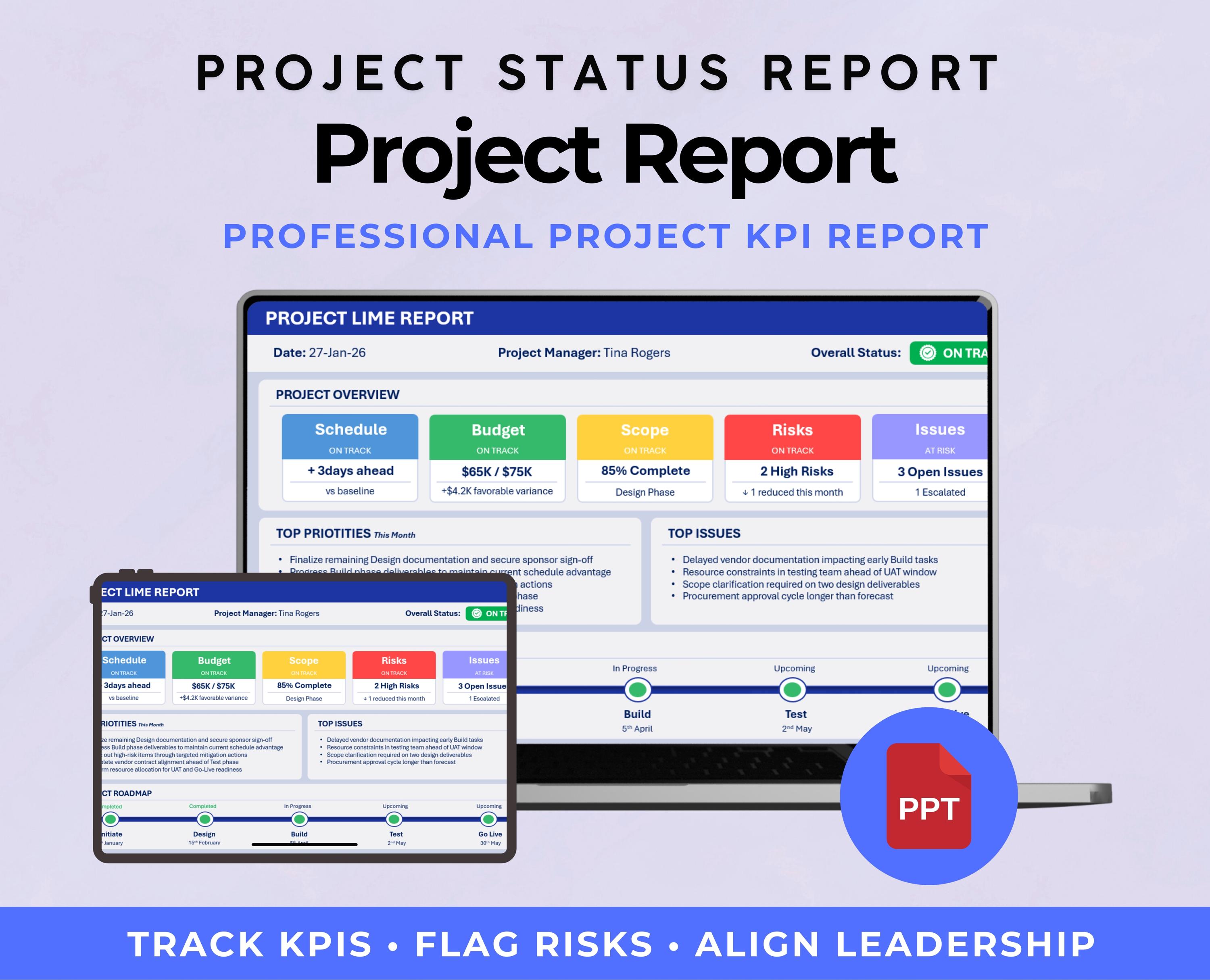Executive Project Status Report Template | Powerpoint Project Executive ...