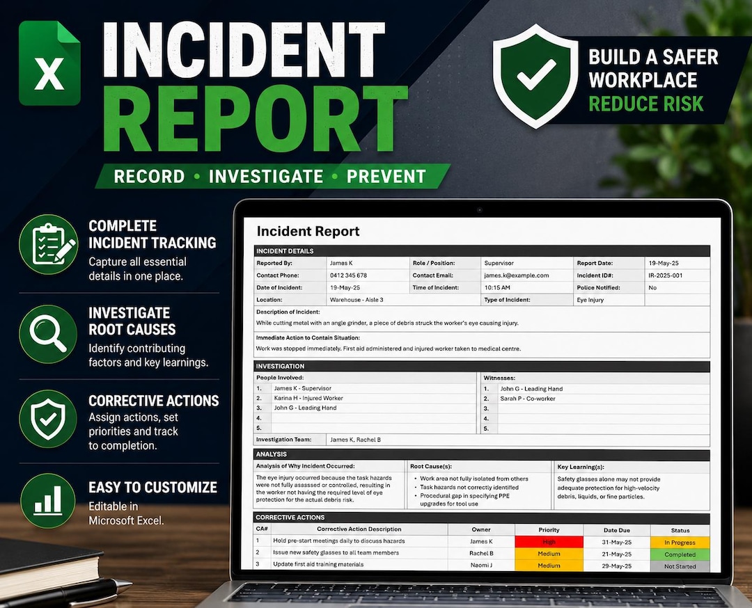 Safety Incident Report Form Excel Template | Workplace Accident ...