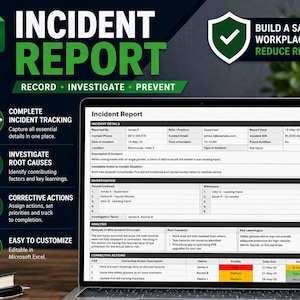 Safety Incident Report Form Excel Template | Workplace Accident & Hazard Reporting Form | Editable Workplace Safety Form