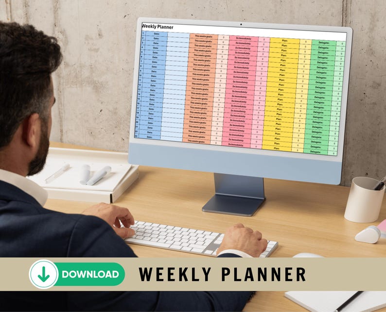 Excel Week Task Planner Weekly Planner Template | Goal Setting & Productivity Tracker | Time ...