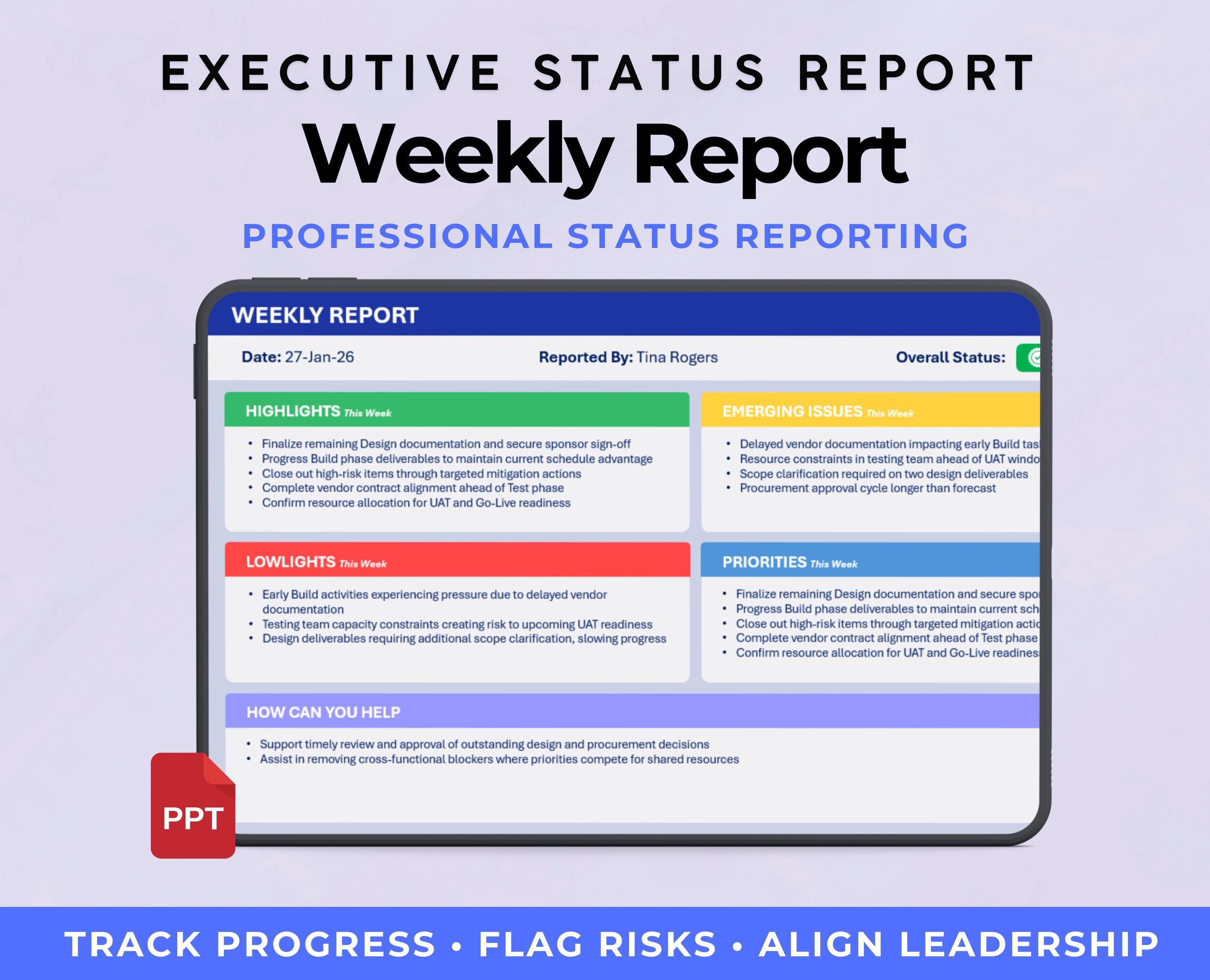 Executive Weekly Status Report Template | Powerpoint Executive Update ...