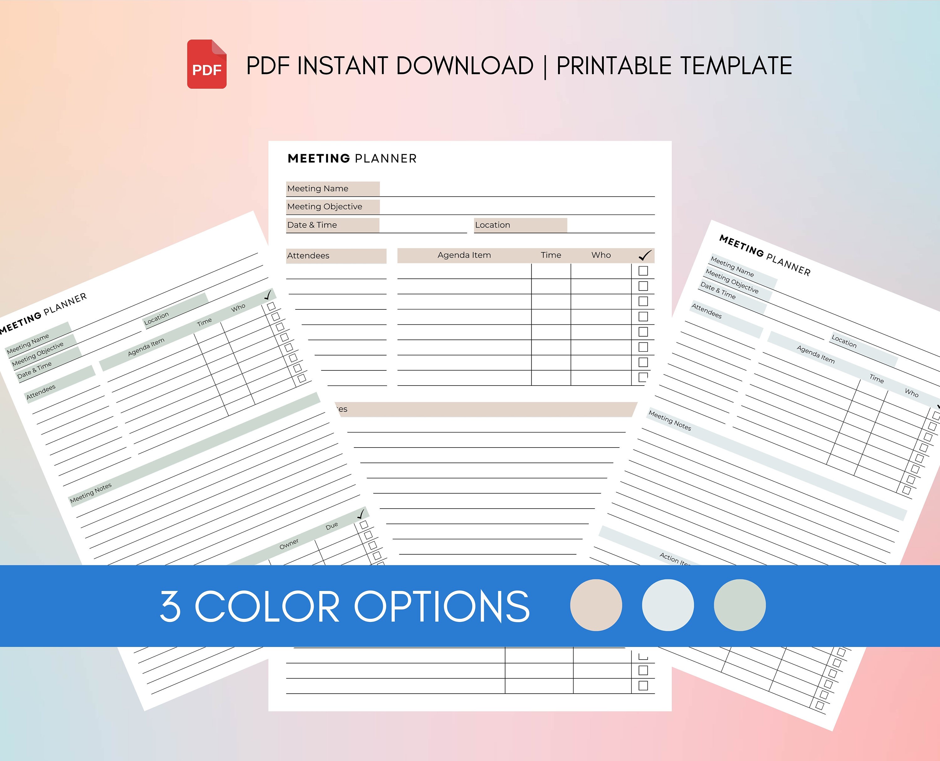 Meeting Planner Template, Meeting Minutes Document PDF Download ...