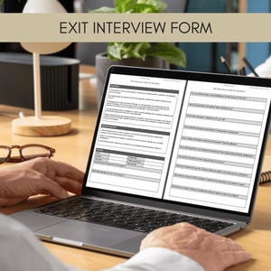 Exit interview template, exit interview form, HR offboarding template, employee exit interview, exit interview questions, interview script, editable Word document, printable HR template, employee feedback form, HR printable, business forms, staff offboarding checklist, employee experience survey, workplace feedback, human resources tools, corporate templates, employee resignation interview, HR questionnaire, digital download form, small business HR, employee turnover, personnel exit procedure