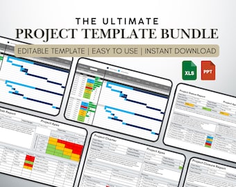 Projektmanagement-Bundle | Gantt Chart, Risikoregister, Statusrapport, Charta, Verschlussvorlagen | PMO Toolkit Bündel
