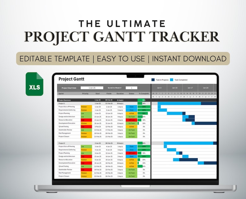Project Gantt Template: Excel Project Timeline Task Tracker (digital ...