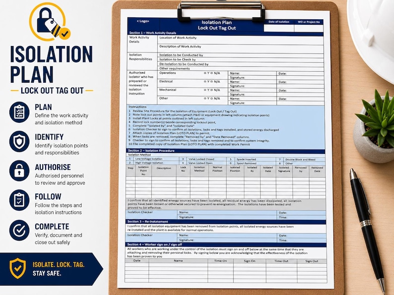 Isolation Permit Example Isolation Plan Template | Lockout Tagout Safety Permit | Workplace ...