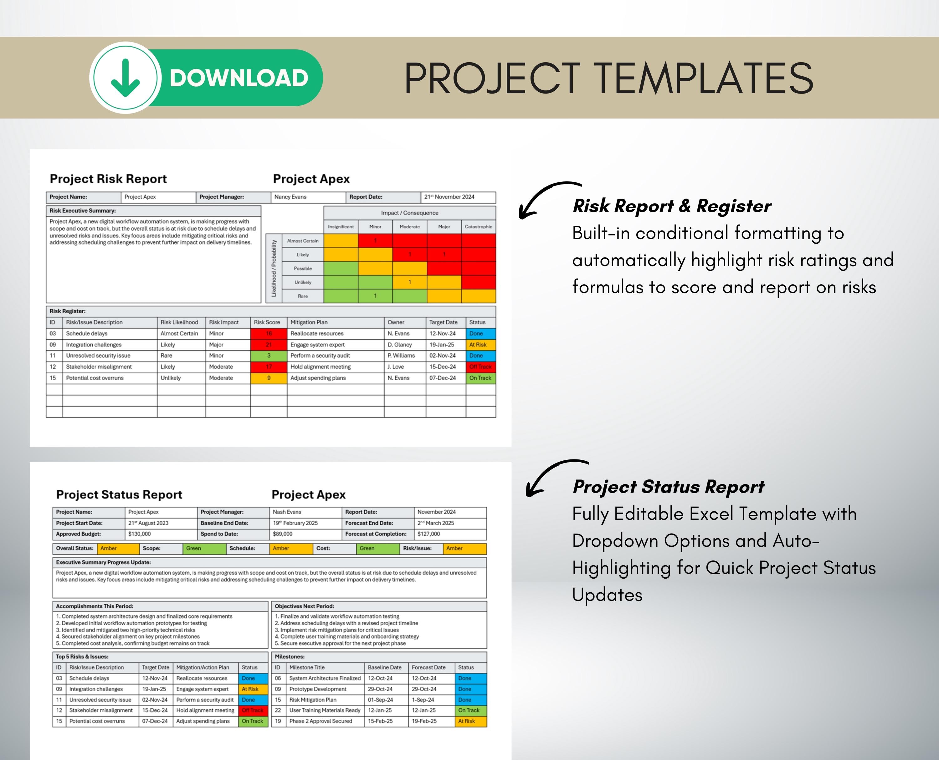 Project Management Template Bundle: Gantt Chart, Risk Register (digital ...