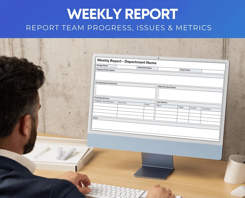 Weekly Team Update Template: Powerpoint & Excel Report (digital ...