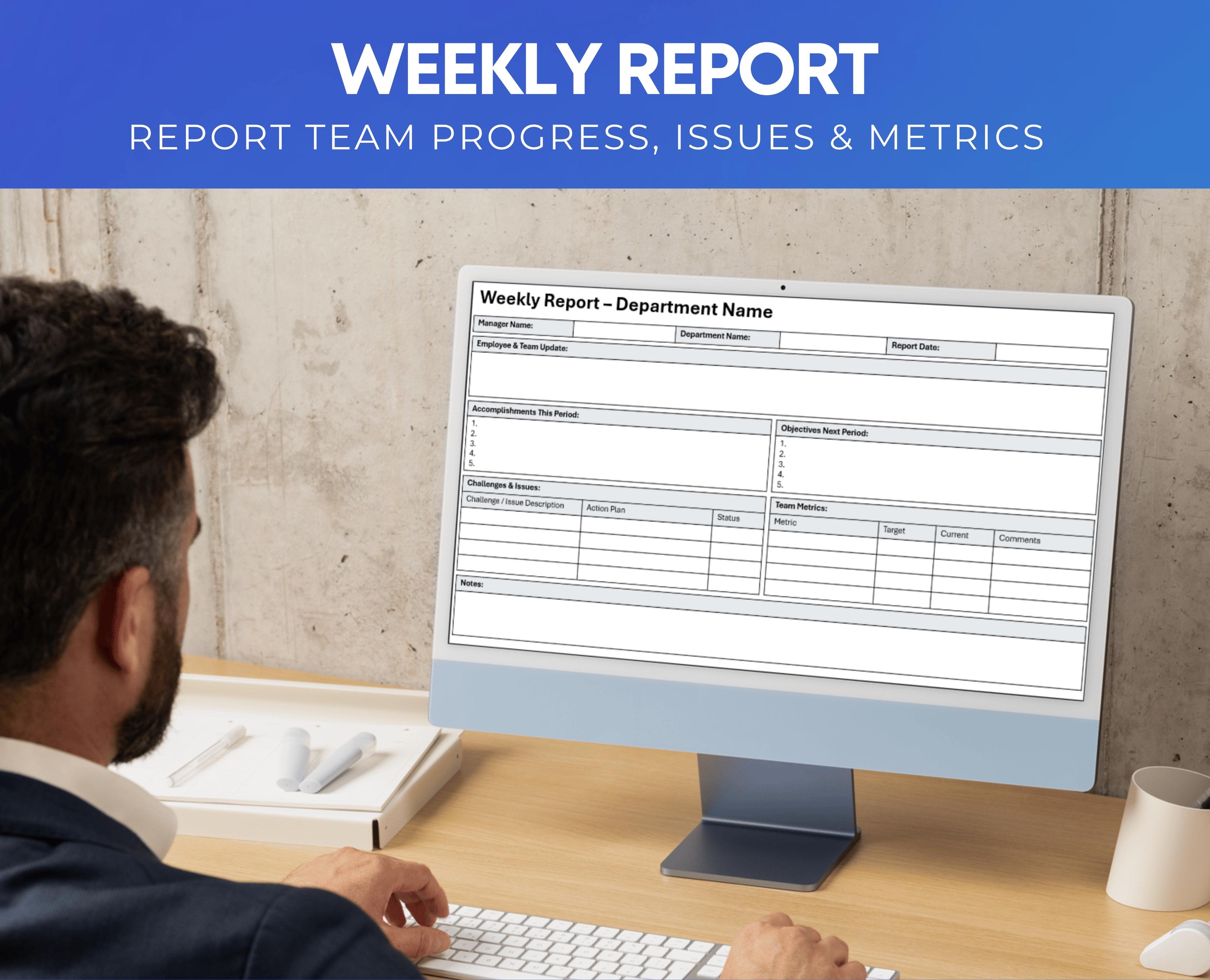 Weekly Team Update Template: Powerpoint & Excel Report (digital ...