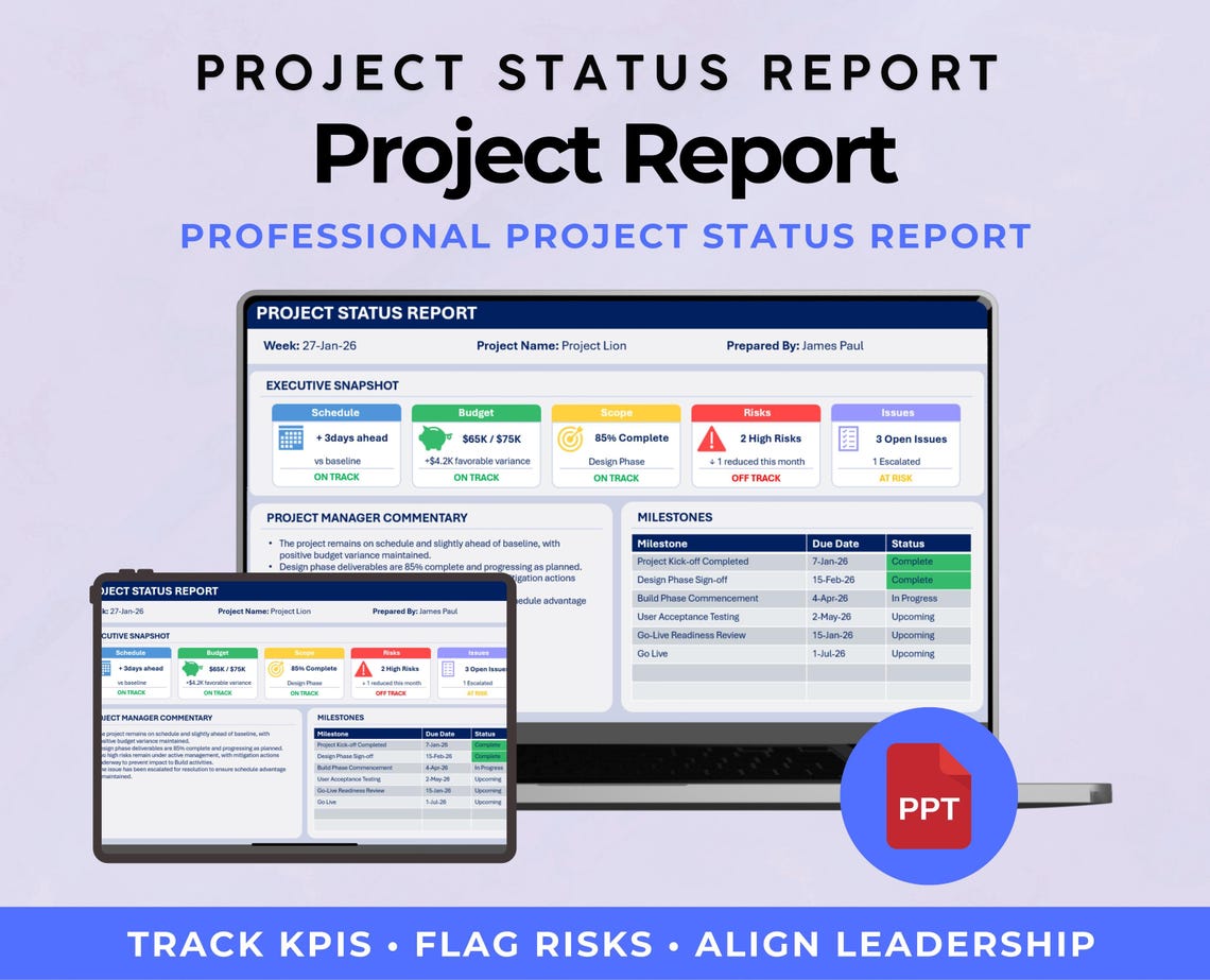 Executive Project Status Report Template | Powerpoint Project Executive ...