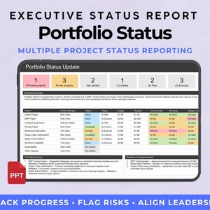 Plantilla de informe de estado de cartera de proyectos ejecutivos / Actualización ejecutiva del programa en PowerPoint / Informe de panel de control de proyectos / Diapositiva de panel de control de KPI