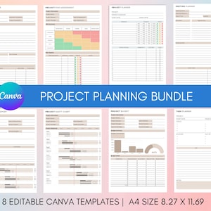 Project Planning Template Bundle,  8 x Canva Project Management Templates, Project Manager Template, Project Planner, Digital Download