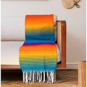 Hand-Made Mexican Blanket, Hand-Made Blanket, Hand-Made Mexican Sarape. Rainbow Sarape. Traditional Sarape