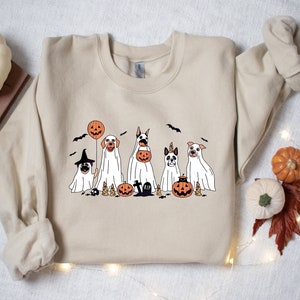 Halloween Dog sweatshirt, Womens Halloween sweatshirt, Womens Ghost dog sweatshirt, Halloween Ghost Sweatshirt, Gift for dog lover, Dog tees