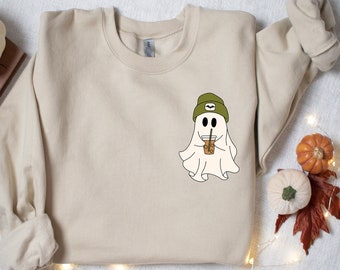 Cute Ghost Coffee sweatshirt, Spooky weatshirt, Womens Halloween sweatshirt, Womens Ghost sweatshirt, Spooky Season Sweatshirt, Ghost lover
