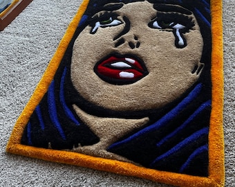 Pop Art Crying Damsel in Distress Tufted Rug | Cartoon-Inspired Rug | Retro Pop Art Rug for Home Decor | Bold Pop Art Floor Art