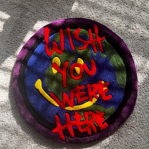 Travis Scott Inspired &quot;Wish You Were Here&quot; Logo Tufted Rug | Premium Streetwear-Inspired Rug | Trendy Hip-Hop Floor Art