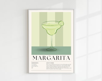 Margarita print | Drink Digital Print | Vintage Cocktail Wall Art | Cocktail Print | Mixology Decor | Bar Decor | Mixology Gift