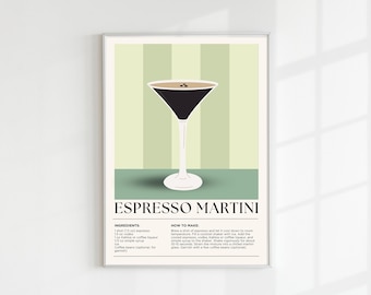 Espresso martini | Drink Digital Print | Vintage Cocktail Wall Art | Cocktail Print | Mixology Decor | Bar Decor | Mixology Gift