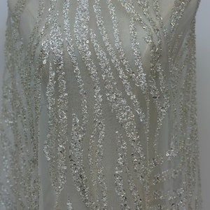 Exquisite White Beaded Sequins Lace Fabric Embroidery fabric for Elegant Wedding and Formal Attire