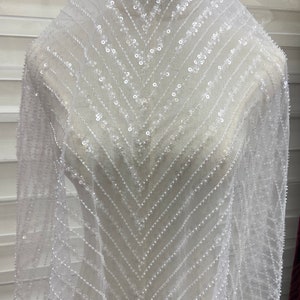 Beaded lace top high quality geometric sequins luxurious lace Bridal lace Fabric tulle lace for lace wedding gown formal event prom dresses