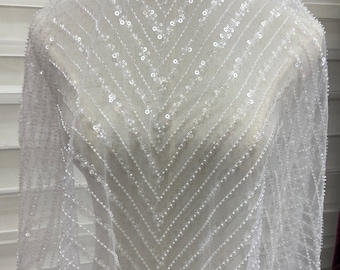 Beaded lace top high quality geometric sequins luxurious lace Bridal lace Fabric tulle lace for lace wedding gown formal event prom dresses