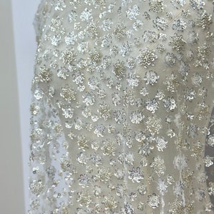 Exquisite Sliver Beaded Sequins Lace Fabric Embroidery fabric for Elegant Wedding and Formal Attire