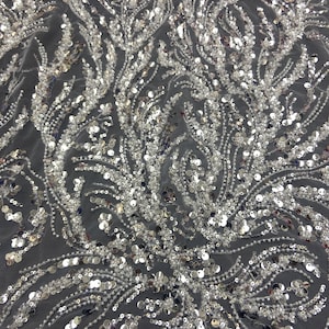 White Shining Floral Sequins Lace Fabric