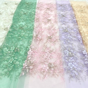 NEUE Exquisite Blumen Perlen Pailletten Stickerei Tüll Stoff Multi Color (Weiß Rosa Minze Lavendel Beige), prom formale Brautkleider Schleier