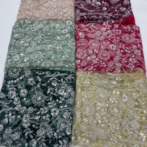 Light Pink/ Green/ Light Green glittered beaded lace fabrics tulle lace for Wedding, bridal dress, formal event, prom, party dresses by yar