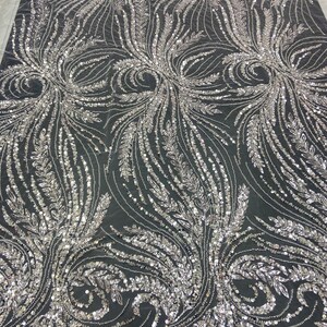 Shimmering White Beaded Tulle Lace Fabric - Perfect for Wedding Gowns, Formal Attire, and More - Sold by the Yard