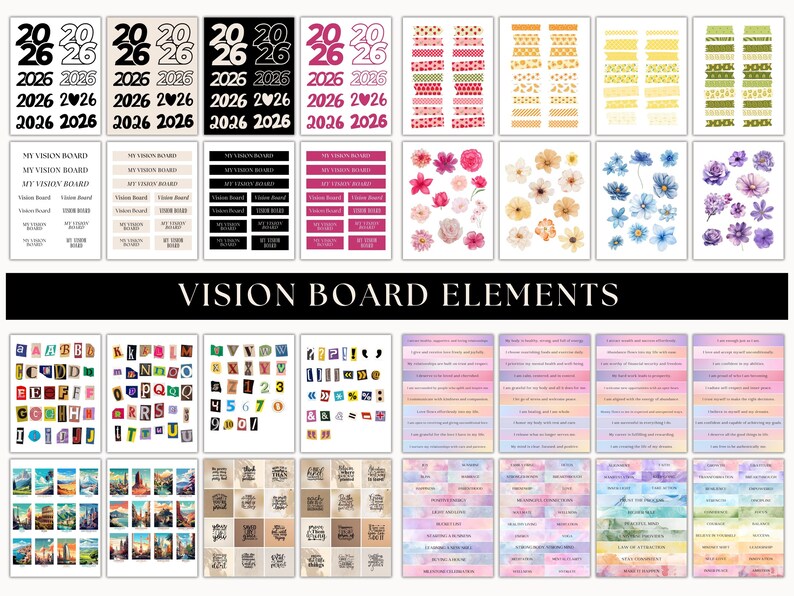2026 Manifestation Board Printable Vision Board Kit Dream Board Mood ...