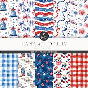 Aquarel naadloze patroon 4 juli, Independence Day digitale papers, patriottische achtergrond, zomer, junk Journal, commercieel gebruik
