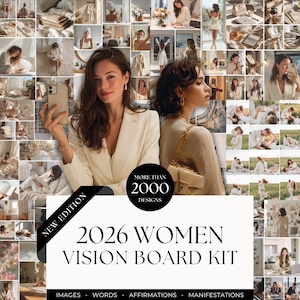 2026 Manifestation Board Printable Vision Board Kit Dream Board Mood Board für Frauen Digitales Gesetz der Anziehung Vision Board Affirmation