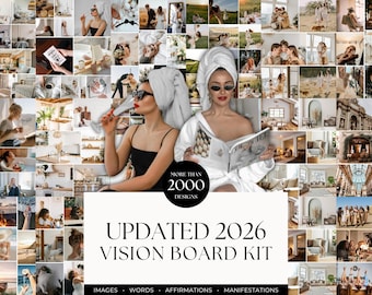 2026 Manifestation Board Printable Vision Board Kit Dream Board Mood Board for Women Digital Law of Attraction Vision Board Affirmation