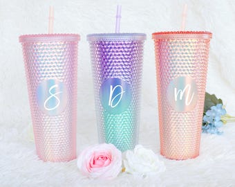 Vaso personalizado con tachuelas y pajita, propuesta de dama de honor, regalos para dama de honor, vaso de 24 oz